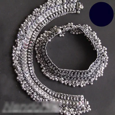 Picture of Trendy 1 Pair of German Silver Black Polish Anklet For Women and Girls Matte Black