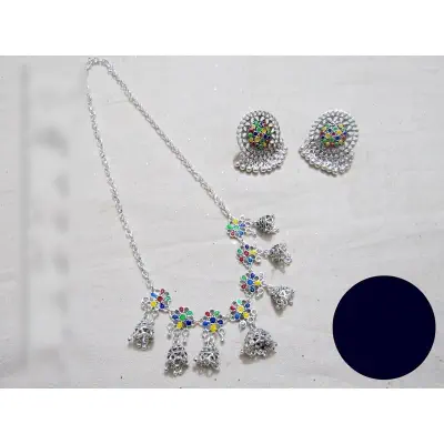 Picture of Elegant & Trendy Oxidized Minakari Kanpasha- Jhumka  Chokar Necklace Jewellery Set of Necklace and Earring for Women 