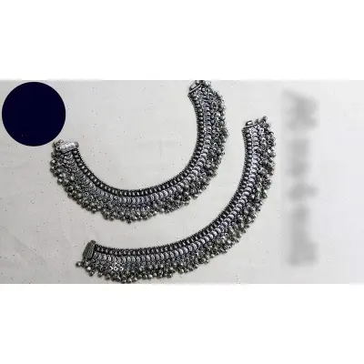 Picture of Trendy 1 Pair of Oxidized German Silver Ghungroo Bell Sound Lock Anklet Nupur For Women and Girls 