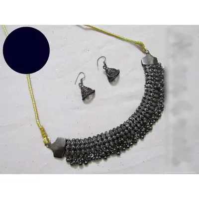 Picture of Elegant & Trendy Black Polish German Silver Jewellery Set of Necklace and Earring for Women 