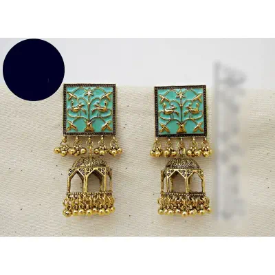 Picture of Classy Mint Meenakari Joypuri Jhumka Earrings for Women 