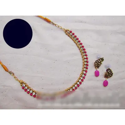 Picture of Simplistic Regular wear Stone Studded Beaded Metal Necklace With Matching Earring Jewellery Set For Women and Girls Multicolor