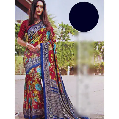 Picture of Trendy Indian Julahaa Digital Floral Printed Soft Crepe Silk Saree With Blouse Piece 