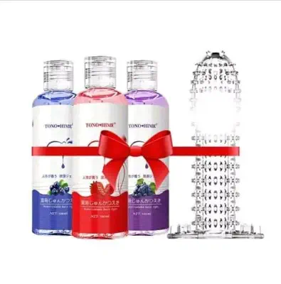 Picture of Tono Hime Fruit Flavor Water Based Warming / Tingling Lubricant Gel for Men & Women With Long Lasting Re-use Dotted Condom 100m combo 2 pcs