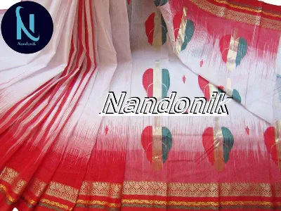 Picture of Elegant and Beautiful White and Red Contrast Pleat Traditional Half Silk Saree 