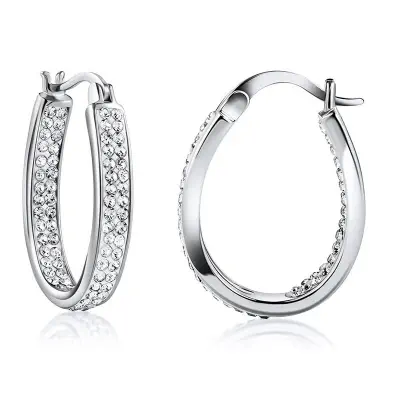 Picture of Silver Crystal Hoop Earrings -139 Silver