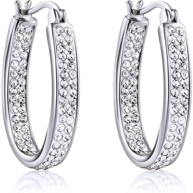 Picture of Silver Crystal Hoop Earrings -139 Silver