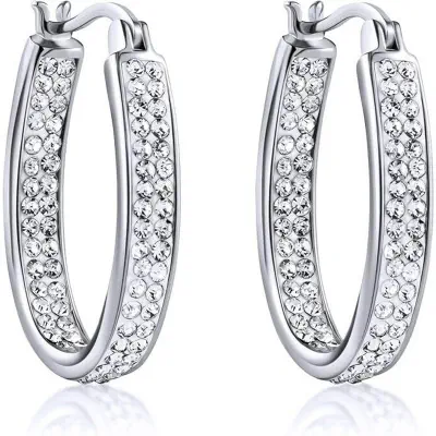 Picture of Silver Crystal Hoop Earrings -139 Silver