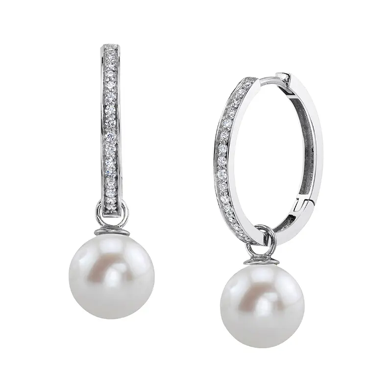 Picture of Golden Pearl Drop Hoop Earrings -140 Gold