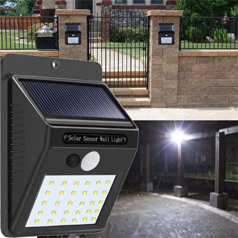 Picture of 30 LED Motion Sensor Wall Solar Light Waterproof Security Lamp Black