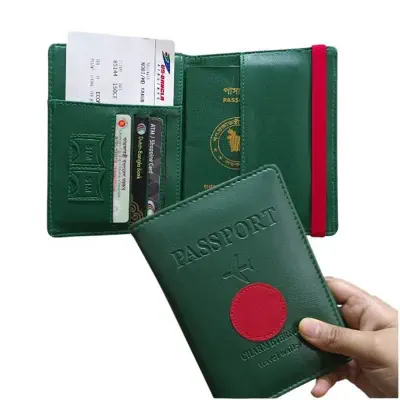 Picture of Leather Passport Covers Holder Wallet Case Green