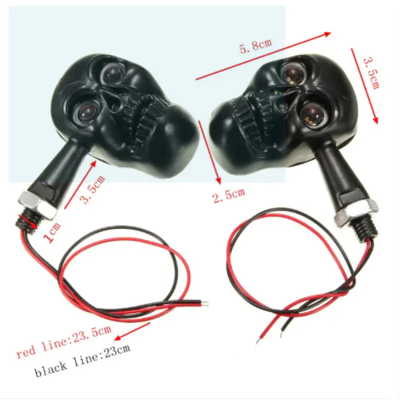 Picture of 1 Pair Durable Motorcycle Skull Head LED Turn Signal Indicator Light Black For Harley 