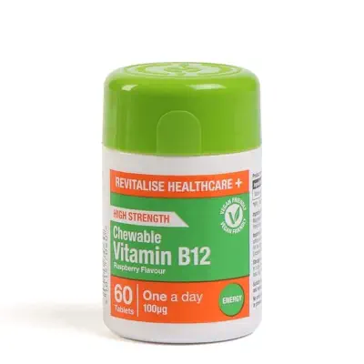 Picture of Vitamin B12 Chewable Tablets 60s - Raspberry Flavour Made in UK-1 BRIGHT