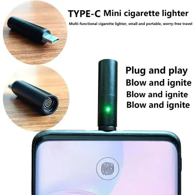 Picture of Type-C Portable Mini Cigarette Lighter Travel Igniter Plug and Play with Smartphone Power bank C Type Interface Windproof Tungsten Wire Lighter-Ash Grey