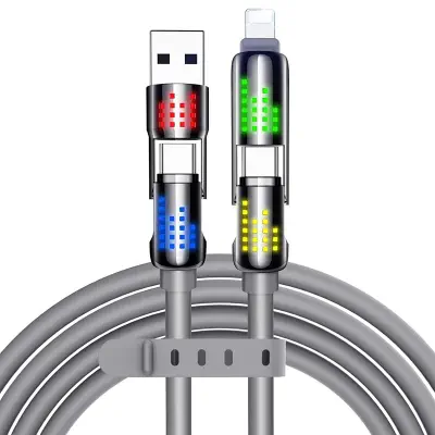 Picture of 240W Four-in-One Fast Charging Data Line Fast Charging Cable 1.5 Meter [60 Inch] Colorful Atmosphere Four-in-One Applicable Apple Huawei Android  Two-on-Two 240W light column -Ice White