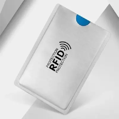 Picture of RFID Blocking Card Cover Debit/Credit Card Protector Holders in 3 colors Identity Theft Protection Secure Sleeve for Credit Cards, Debit Card-Size-10 CM- Pearl Silver