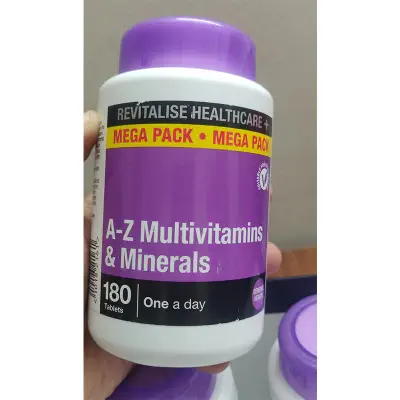 Picture of A-Z Multivitamins & Minerals Tablets 180 pcs with Vitamin A, D3, E, K1, C, B1, B2, B6, B12 One tablet for all Vitamins Made in UK-1 BRIGHT