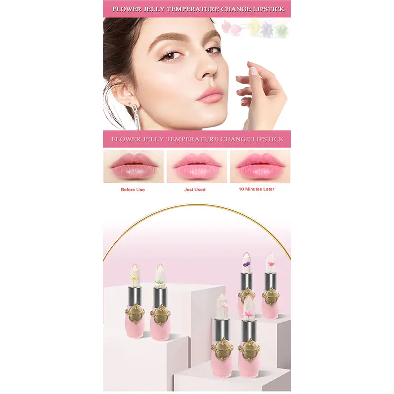 Picture of Emaimei Dried Flower Lipstick Colored Lip Care Moisturizing Lasting Jelly Thermochromic Lipstick-Light Pink