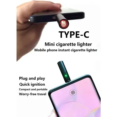 Picture of Type-C Portable Mini Cigarette Lighter Travel Igniter Plug and Play with Smartphone Power bank C Type Interface Windproof Tungsten Wire Lighter-Ash Grey