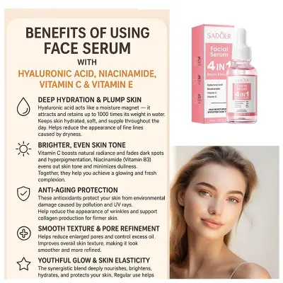 Picture of SADOER 4-IN-1 Facial Serum with Hyaluronic Acid, Niacinamide, Vitamin C, Vitamin E -1 BRIGHT