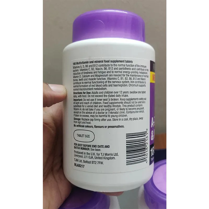 Picture of A-Z Multivitamins & Minerals Tablets 180 pcs with Vitamin A, D3, E, K1, C, B1, B2, B6, B12 One tablet for all Vitamins Made in UK-1 BRIGHT