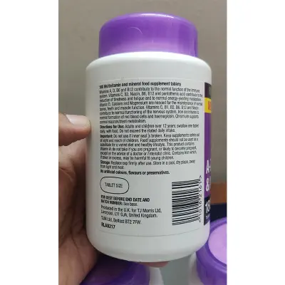 Picture of A-Z Multivitamins & Minerals Tablets 180 pcs with Vitamin A, D3, E, K1, C, B1, B2, B6, B12 One tablet for all Vitamins Made in UK-1 BRIGHT