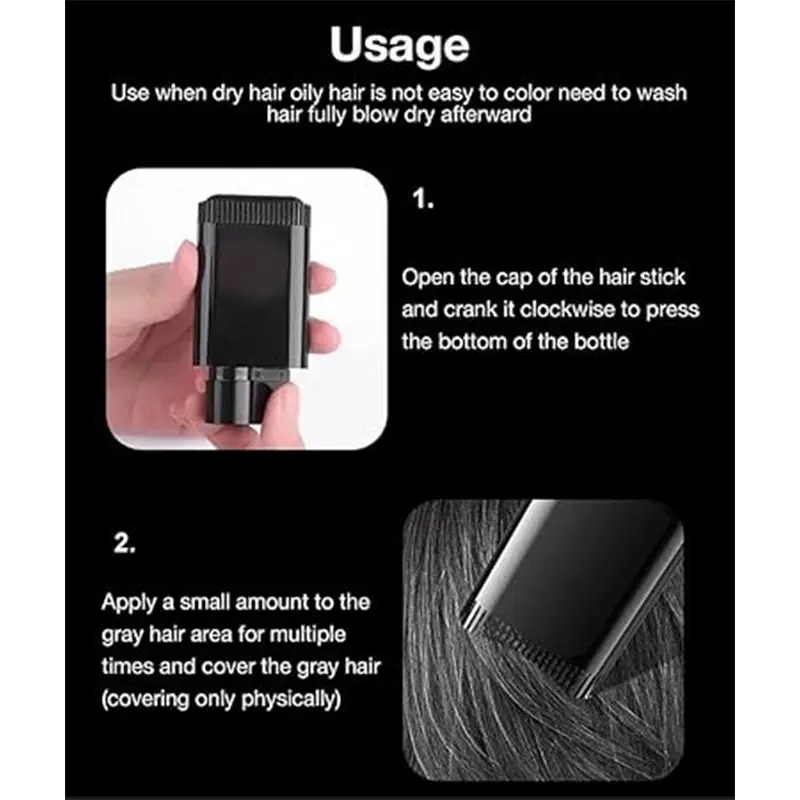 Picture of Hair Color Stick Hair Dye, Touch Up Comb 2-In-1, Safe And Convenient Comb Hair Dye, Waterproof and Sweat-Proof Portable Coloring Stick for Men and Women (Black & Dark Brown)-Black