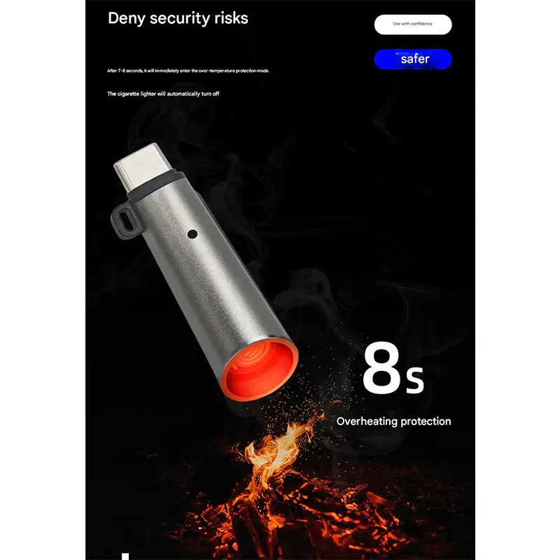 Picture of Type-C Portable Mini Cigarette Lighter Travel Igniter Plug and Play with Smartphone Power bank C Type Interface Windproof Tungsten Wire Lighter-Ash Grey