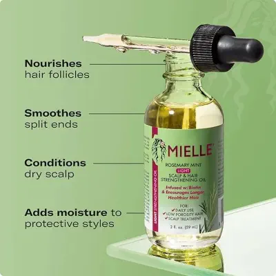 Picture of Mielle Organics Rosemary & Mint Light Hair Oil for Hair Growth, Split Ends & Dry Scalp Treatment - Infused with Biotin & Essential Oils for Strengthening, Soothing, Moisturizing & Encouraging Longer Hair 59 ml-1 BRIGHT