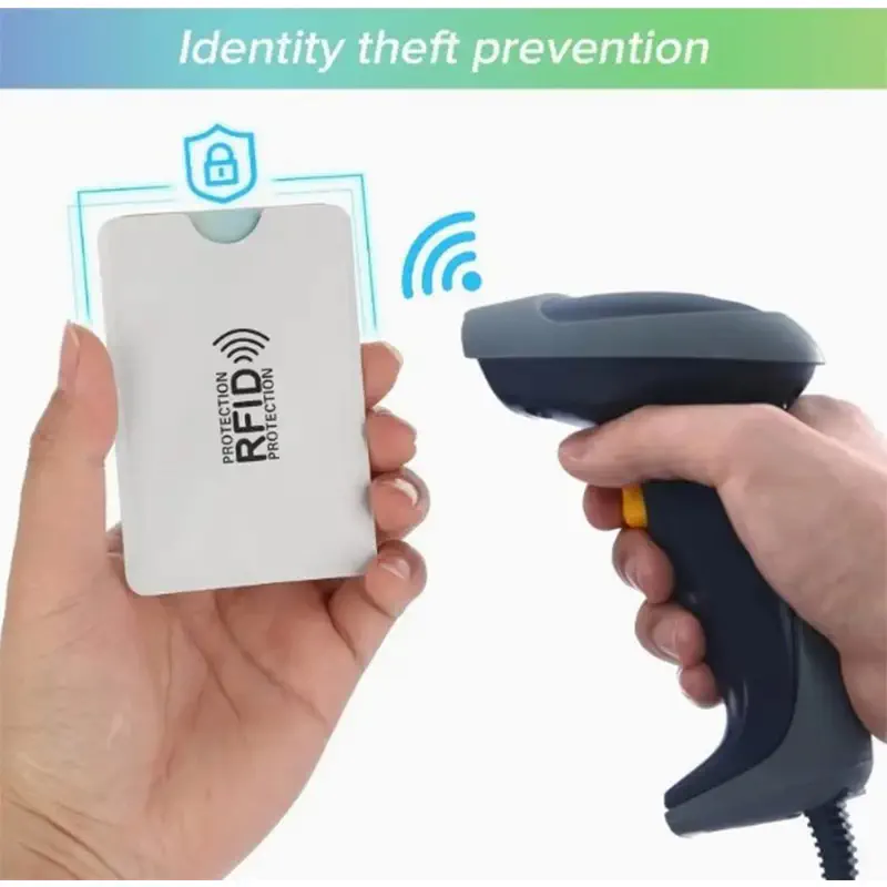 Picture of RFID Blocking Card Cover Debit/Credit Card Protector Holders in 3 colors Identity Theft Protection Secure Sleeve for Credit Cards, Debit Card-Size-10 CM- Pearl Silver