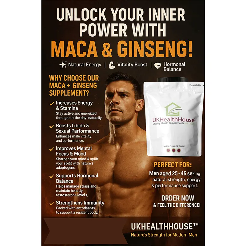 Picture of UK HEALTHHOUSE MACA GINSENG COMPLEX 3500mg with Maca Panax Ginseng Zinc- 120 pcs Capsules - Made in UK - Maca Extract with Korean Ginseng-1 BRIGHT