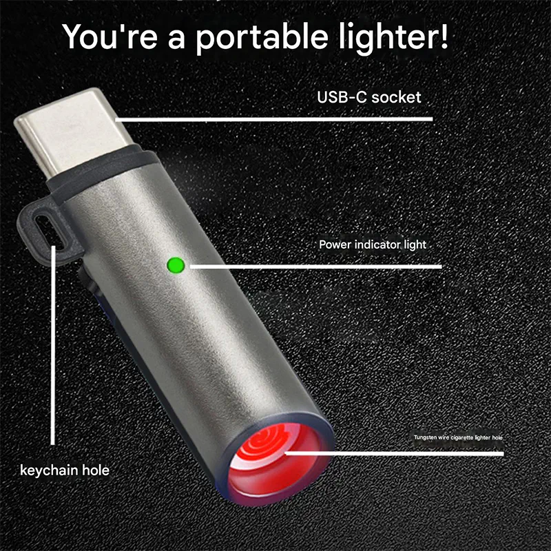 Picture of Type-C Portable Mini Cigarette Lighter Travel Igniter Plug and Play with Smartphone Power bank C Type Interface Windproof Tungsten Wire Lighter-Ash Grey