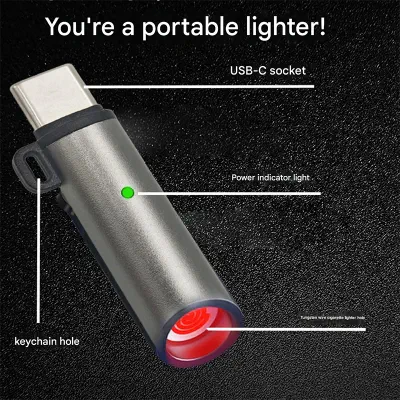 Picture of Type-C Portable Mini Cigarette Lighter Travel Igniter Plug and Play with Smartphone Power bank C Type Interface Windproof Tungsten Wire Lighter-Ash Grey