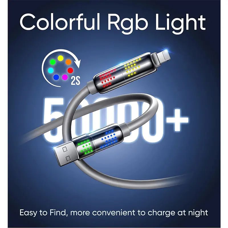Picture of 240W Four-in-One Fast Charging Data Line Fast Charging Cable 1.5 Meter [60 Inch] Colorful Atmosphere Four-in-One Applicable Apple Huawei Android  Two-on-Two 240W light column -Ice White