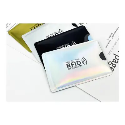 Picture of RFID Blocking Card Cover Debit/Credit Card Protector Holders in 3 colors Identity Theft Protection Secure Sleeve for Credit Cards, Debit Card-Size-10 CM- Pearl Silver