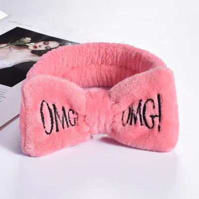 Picture of Colorful Women Bow Hair Band Fashion OMG Letters Wash Face Headband Girls Headwear Hairbands Coral Fleece Hair Accessories
